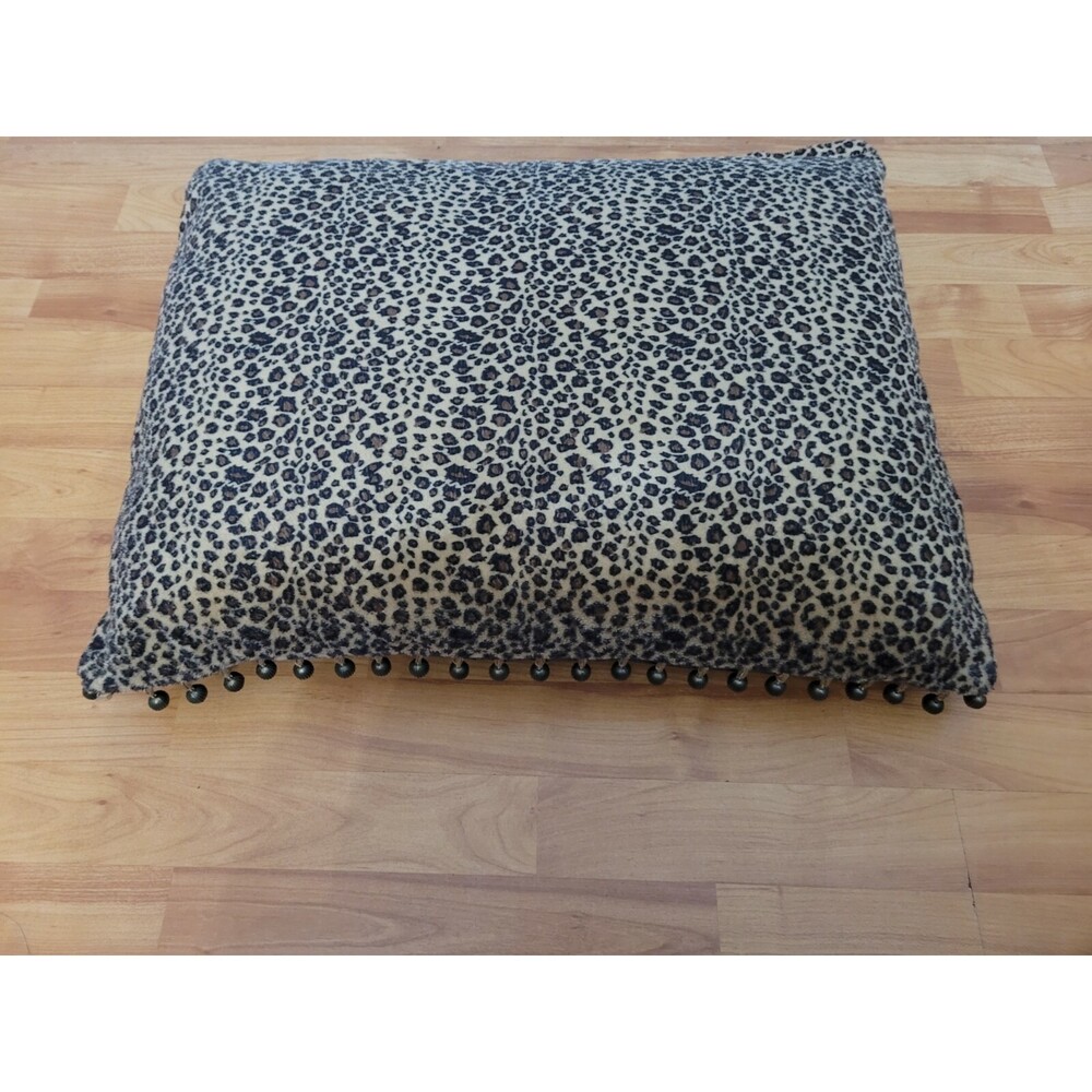 Estate Sale Large Jaguar Print and Leather Material Throw Pillow + Zip & Beads